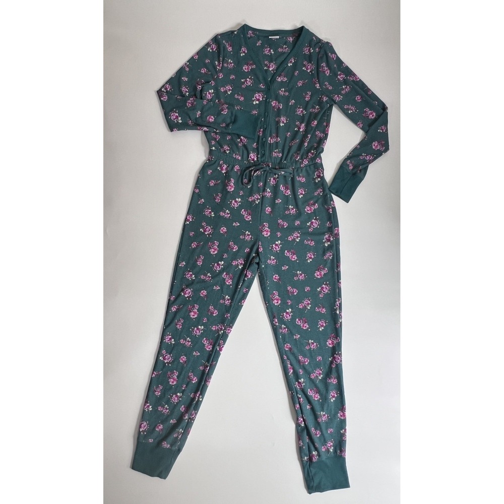 SOMA Waffle Thermal Loungewear Pajamas Union Suit Small Floral Women's One Piece
